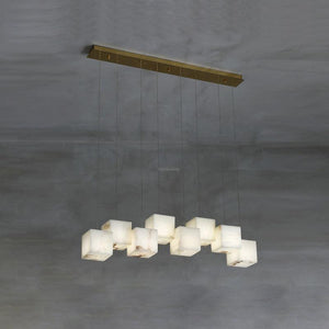 Alabaster Box Linear Chandelier-8 heads L 37.8" x W 4.7"x H 78.7" / L 96cm x W 12cm x H 200cm-White-Arialamps