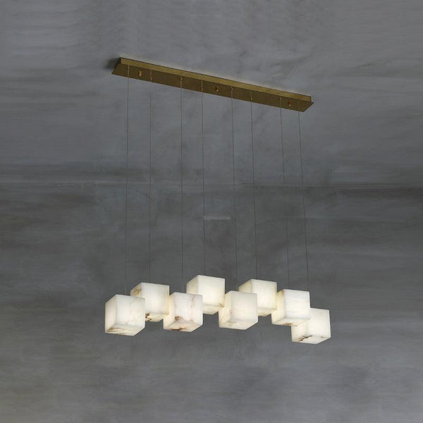 Alabaster Box Linear Chandelier-8 heads L 37.8" x W 4.7"x H 78.7" / L 96cm x W 12cm x H 200cm-White-Arialamps