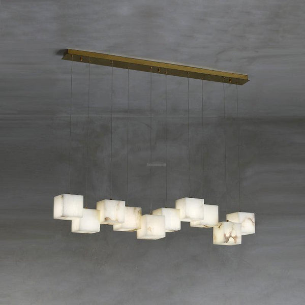 Alabaster Box Linear Chandelier-10 heads L 47.2" x W 4.7"x H 78.7" / L 120cm x W 12cm x H 200cm-White-Arialamps