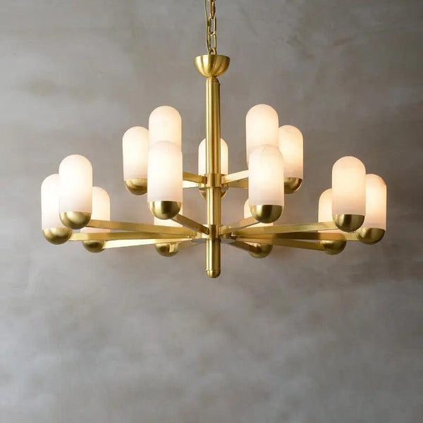 Alabaster Brass Chandelier Living Dining Lighting-15 Lights-Arialamps
