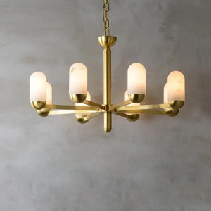 Alabaster Brass Chandelier Living Dining Lighting-8 Lights-Arialamps