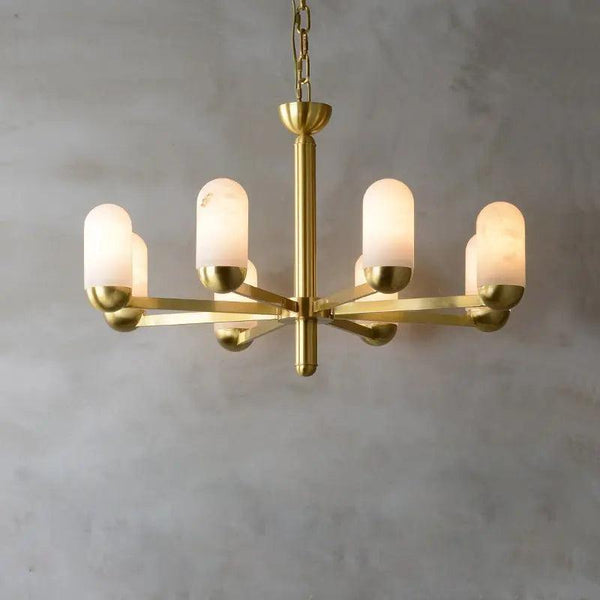 Alabaster Brass Chandelier Living Dining Lighting-8 Lights-Arialamps