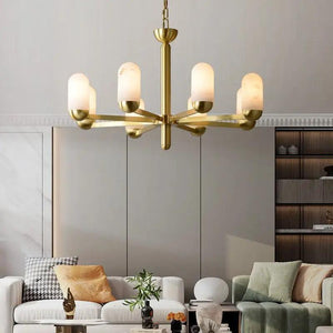 Alabaster Brass Chandelier Living Dining Lighting-Arialamps