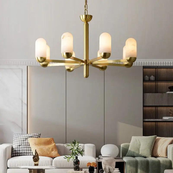 Alabaster Brass Chandelier Living Dining Lighting-Arialamps
