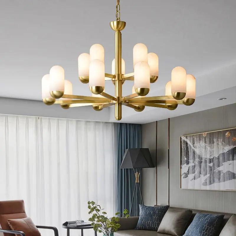 Alabaster Brass Chandelier Living Dining Lighting-Arialamps