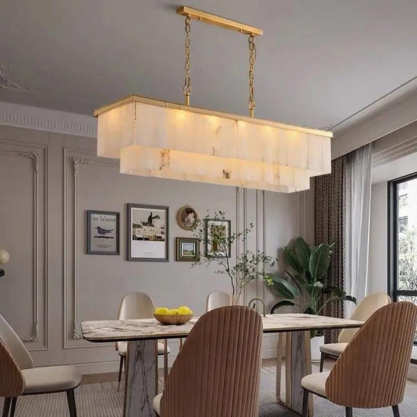 Alabaster Brass Rectangular Chandelier-Arialamps