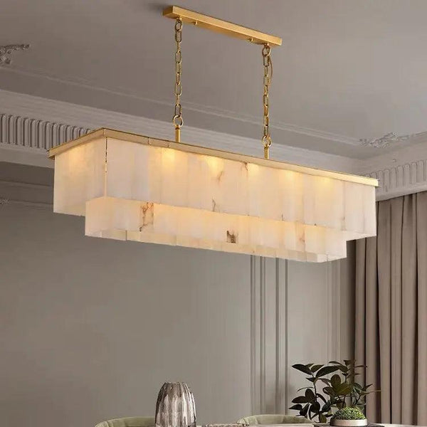 Alabaster Brass Rectangular Chandelier-Arialamps