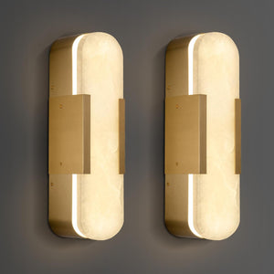 Alabaster Brass Wall Sconce Set of Two, 13.8‑inch