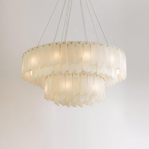 Alabaster Cascade Tiered Chandelier 27.6-27.6" x H 21.7" / Dia 80cm x H 150cm-Brass & White-Arialamps