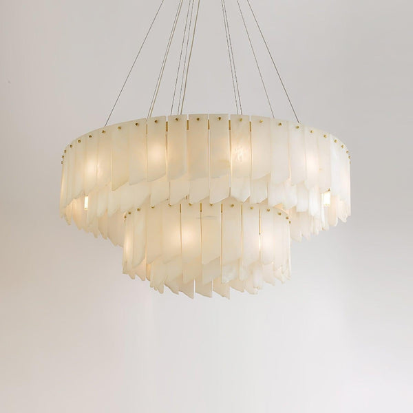 Alabaster Cascade Tiered Chandelier 27.6-27.6" x H 21.7" / Dia 80cm x H 150cm-Brass & White-Arialamps