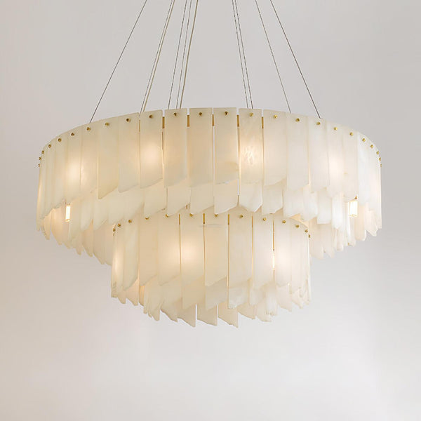 Alabaster Cascade Tiered Chandelier 27.6-27.6" x H 21.7" / Dia 120cm x H 150cm-Brass & White-Arialamps