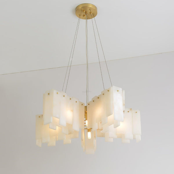 Alabaster Cascade Tiered Chandelier 27.6-27.6" x H 21.7" / Dia 65cm x H 150cm-Brass & White-Arialamps