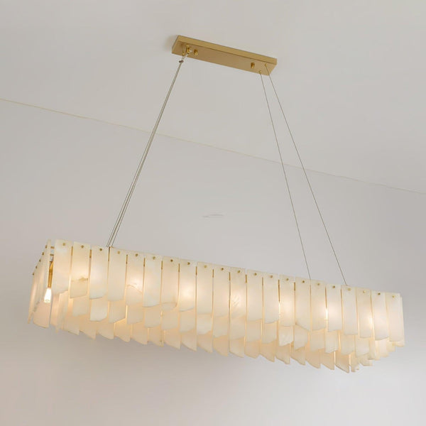 Alabaster Cascade Tiered Chandelier 27.6-L 2.6" x W 3.1" x H 23.6" / L 106cm x W 26cm x H 150cm-Brass & White-Arialamps