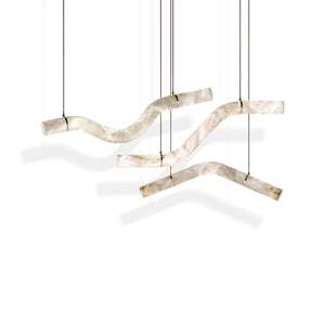 Alabaster Curved Chandelier-Chandelier-61"W-Lacquered Burnished Brass-Arialamps
