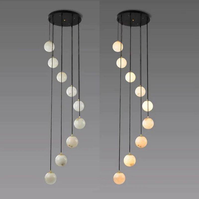 Alabaster Global Pendant Chandelier For Staircase, Spiral Global Pendant-NORMAL-Arialamps