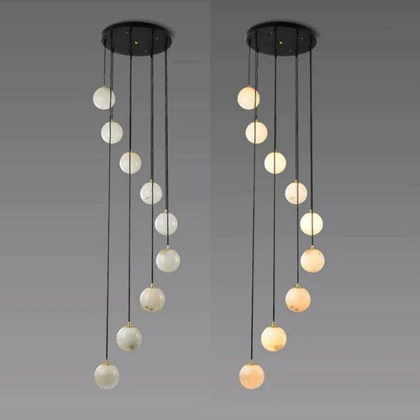 Alabaster Global Pendant Chandelier For Staircase, Spiral Global Pendant-NORMAL-9 Lights-13.8" D-Arialamps