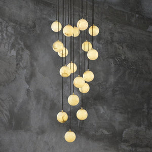 Alabaster Global Pendant Chandelier For Staircase, Spiral Global Pendant-NORMAL-18 Lights-23.6" D-Arialamps