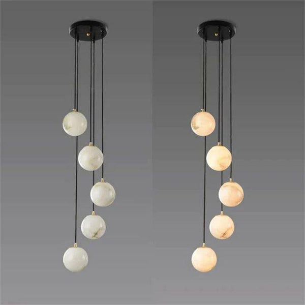 Alabaster Global Pendant Chandelier For Staircase, Spiral Global Pendant-NORMAL-5 Lights-7.9" D-Arialamps