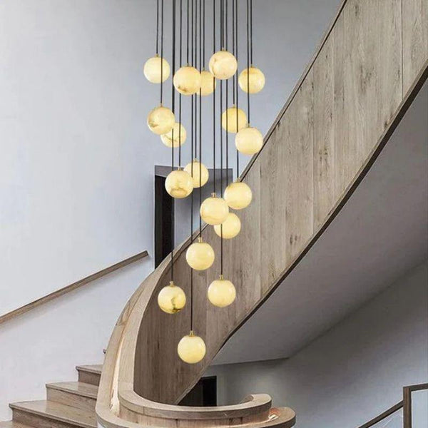 Alabaster Global Pendant Chandelier For Staircase, Spiral Global Pendant-NORMAL-Arialamps
