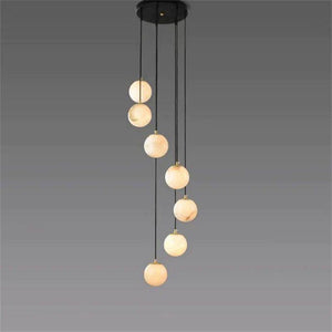 Alabaster Global Pendant Chandelier For Staircase, Spiral Global Pendant-NORMAL-7 Lights-11.8" D-Arialamps