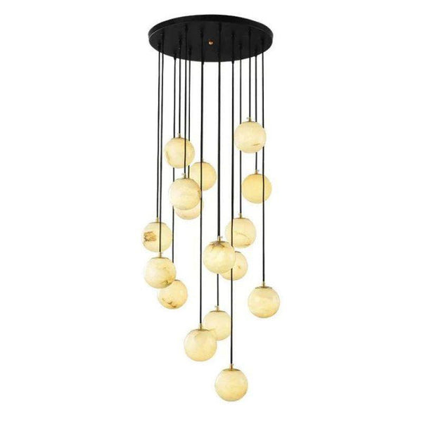 Alabaster Global Pendant Chandelier For Staircase, Spiral Global Pendant-NORMAL-16 Lights-19.7" D-Arialamps