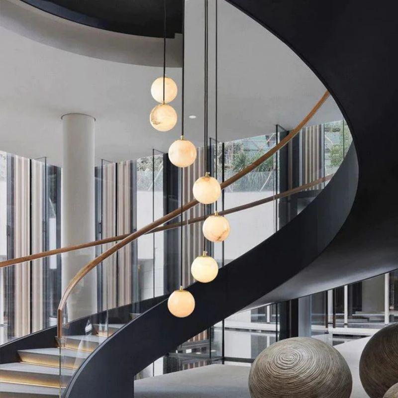 Alabaster Global Pendant Chandelier For Staircase, Spiral Global Pendant-NORMAL-Arialamps