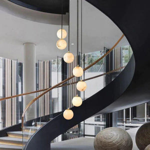Alabaster Global Pendant Chandelier For Staircase, Spiral Global Pendant-NORMAL-Arialamps