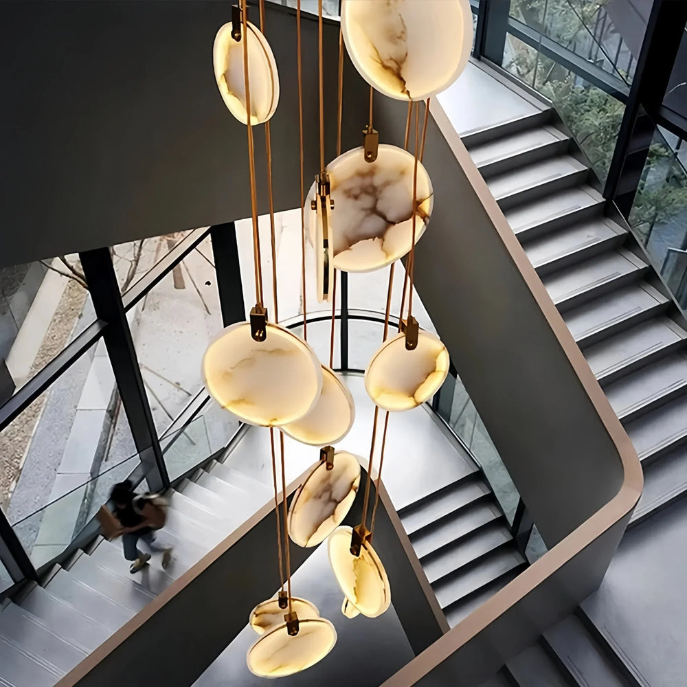 Alabaster Long Staircase Chandelier 5 styles-NORMAL-10 Lights-Arialamps