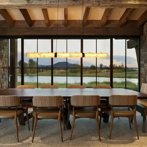 Modern Linear Alabaster Chandelier, Chandelier Over Dining Table