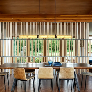 Modern Linear Alabaster Chandelier, Chandelier Over Dining Table