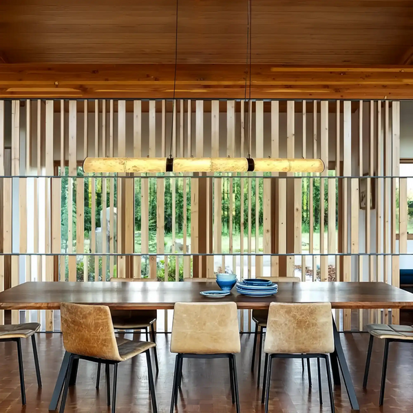 Modern Linear Alabaster Chandelier, Chandelier Over Dining Table