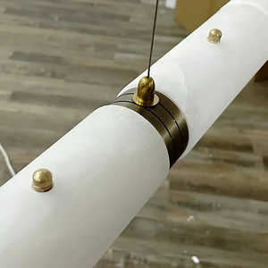 Modern Linear Alabaster Chandelier, Chandelier Over Dining Table