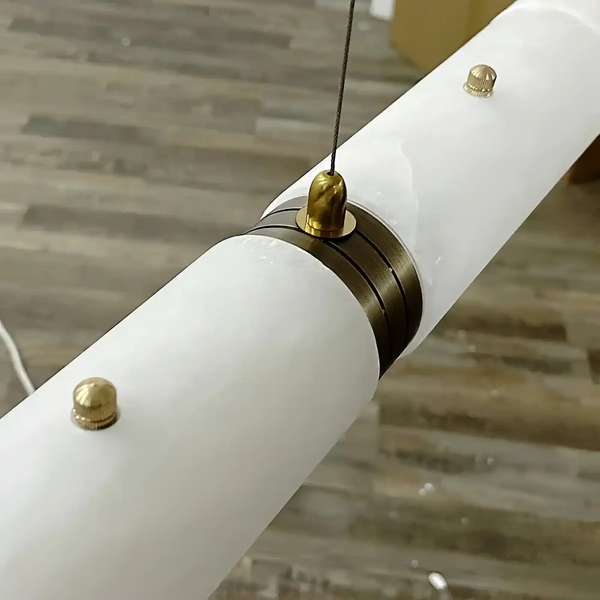 Modern Linear Alabaster Chandelier, Chandelier Over Dining Table