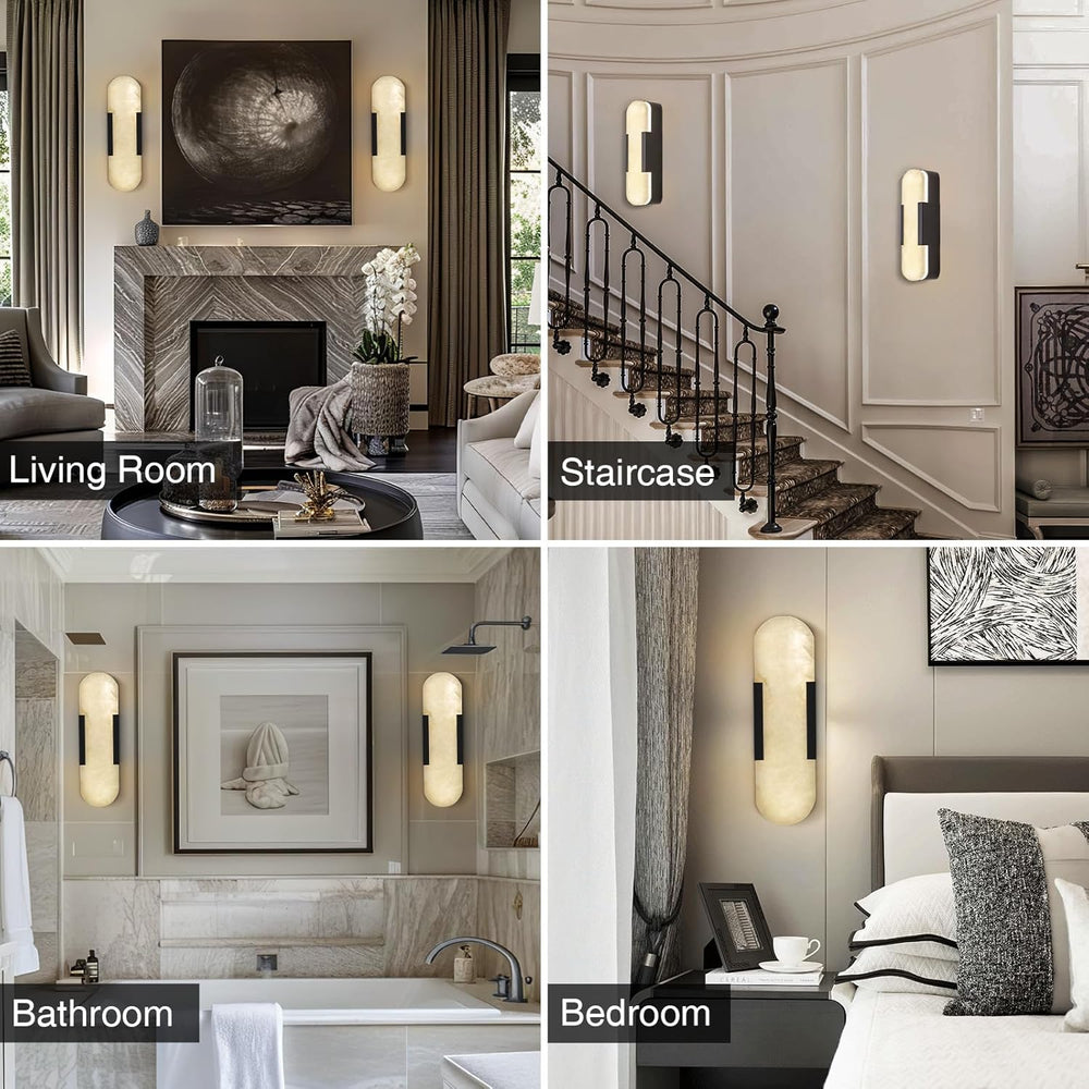 YIOSI Alabaster Matte Black Wall Sconce Set 2 13.8"