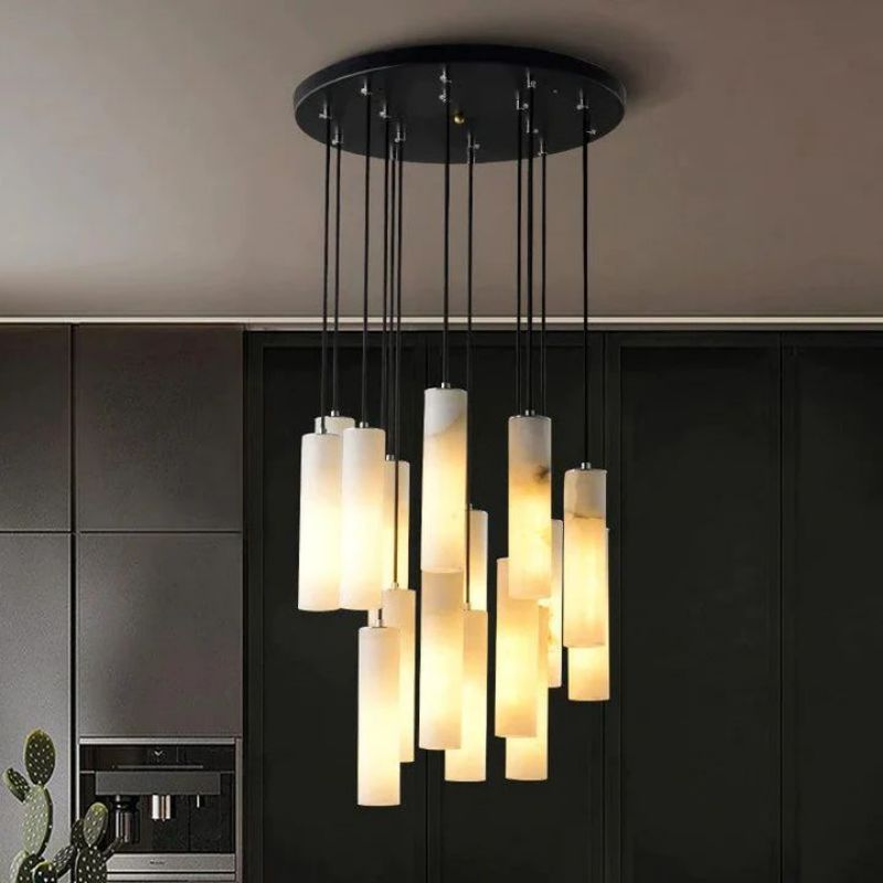 Alabaster Modern Cylindrical Round Chandelier 79"H-Chandelier-Arialamps