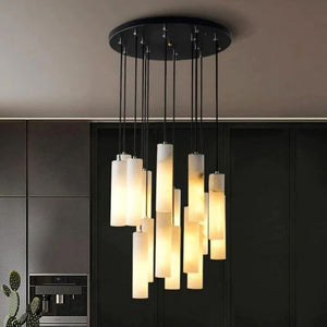 Alabaster Modern Cylindrical Round Chandelier 79"H-Chandelier-Arialamps