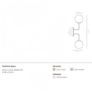 Alabaster Orb 2 Wall Light-Arialamps