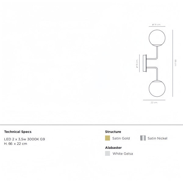 Alabaster Orb 2 Wall Light-Arialamps