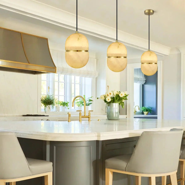 Alabaster Oval Pendant 5.9" D 7.1" D - Arialamps