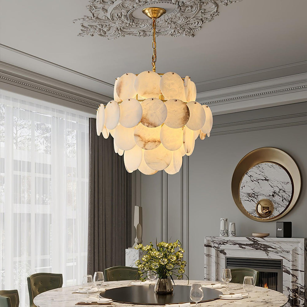 Alabaster Shell Brass Chandelier with 2/3/4/5/6 layer-2 layers 17.7" x H 17.7" / Dia 45cm x H 45cm-Brass & White-Arialamps
