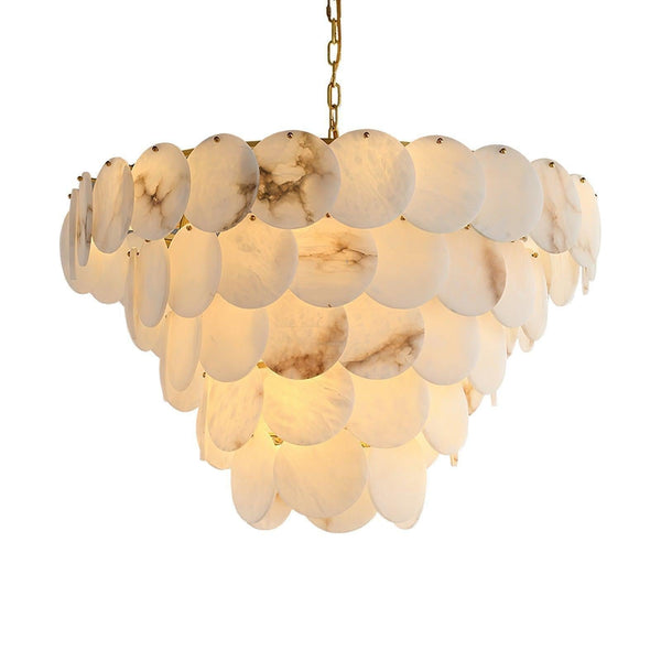 Alabaster Shell Brass Chandelier with 2/3/4/5/6 layer-5 layers 35.4" x H 31.5" / Dia 90cm x H 80cm-Brass & White-Arialamps