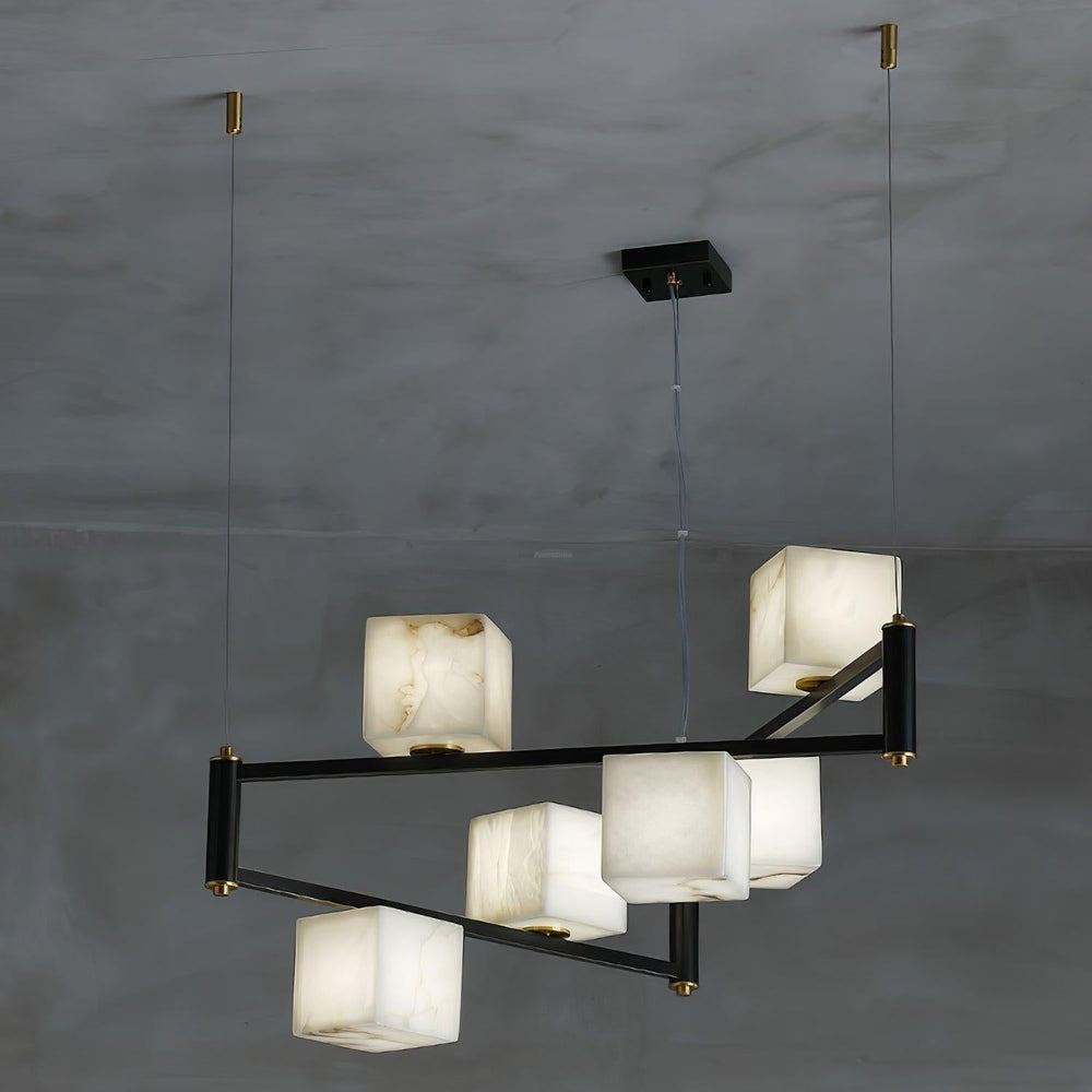 Alabaster Square Box Chandelier with 4/5/6/8/9 heads-4 Heads L 39.4" x W 4.7" x H 13.8" / L 100cm x W 12cm x H 35cm-Brass & Black & White-Arialamps