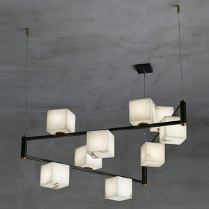 Alabaster Square Box Chandelier with 4/5/6/8/9 heads-9 Heads L 41.3" x W 41.3" x H 17.7" / L 105cm x W 105cm x H 45cm-Brass & Black & White-Arialamps