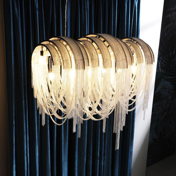 Alana Aluminum Chain Tassel Long Branch Chandelier Light 35"-Arialamps