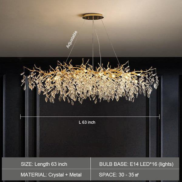 Albero Modern French-Style Branch Crystal Chandelier with Crystal Leaf-Chandeliers-Arialamps