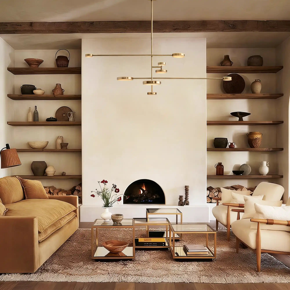 Soft ambient glow from the Alexander Mobile Chandelier 60" in a relaxing bedroom setting