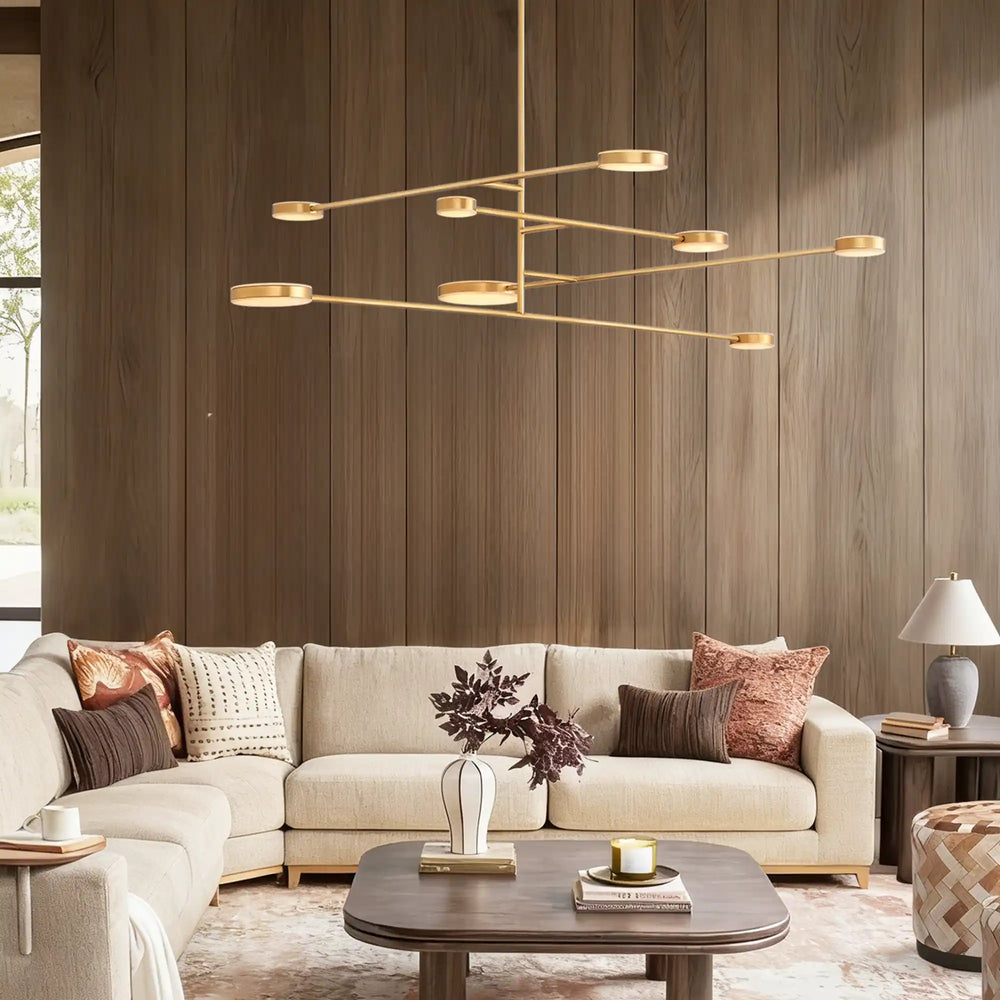 Minimalist living room with the 70-inch Alexander Mobile Chandelier as centerpiece