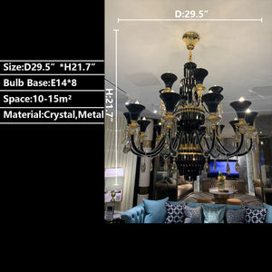 American Traditional Branch Crystal Chandelier with Candle Design in Black and Gold-Chandeliers-Arialamps