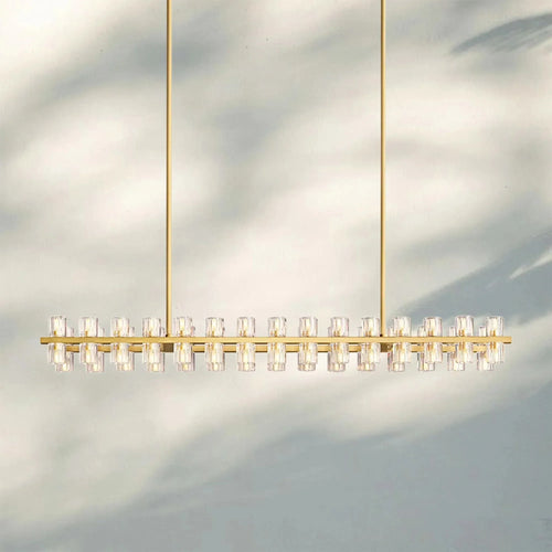 Arcachan Crystal Rectangular Chandelier 54'' 72"-54''-Lacquered Burnished Brass-