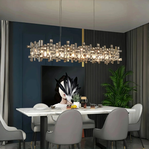 Art Irregular Block Collection Crystal Pendant Chandelier Suit for Living/Dining Room - Arialamps